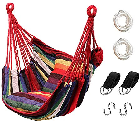 Hommtina Hängesessel Hängeseil Schaukel, max. 136 kg, Hängesessel mit Tasche und Haltbarkeit, perfekt für Outdoor, Zuhause, Schlafzimmer, Terrasse, Hof (Kissen nicht im Lieferumfang enthalten, bunt)
