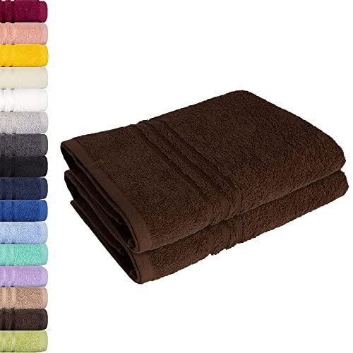 Lavea 2er Set Duschtuch 70x140 cm, Frottierserie Elena - Premium Dusch-Handtuch Set/Badetücher Set - weich & saugfähig 100% Baumwolle - Kaffeebraun