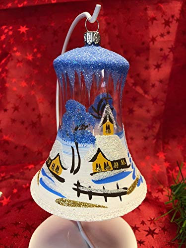 Generisch Maxi Glocke Glas Baumbehang Weihnachtsbaum Christbaum-Schmuck Handarbeit Lauscha, : transparent - blau