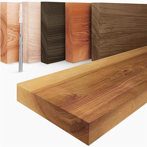 LAMO Manufaktur Schweberegal Holz mit unsichtbarer Befestigung | Wand Regal 80 cm breit für Wohnzimmer, Küche, Arbeitszimmer | Farbe: Rustikal, Kante: gerade | Massivholz, modernes Design