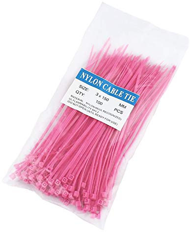 Brussel 100 fascette con chiusura a zip autobloccante in nylon ignifugo, per ufficio e casa, fascette per cavi di legame, colore: rosa
