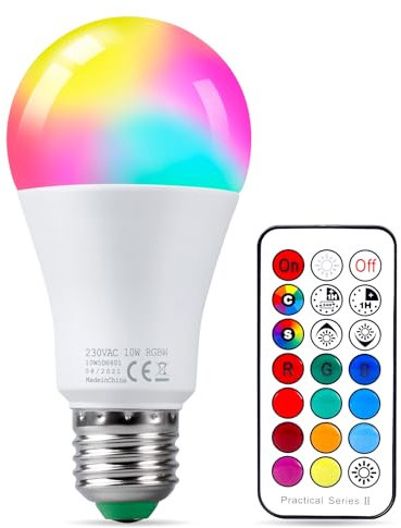 REYLAX Farbige Leuchtmittel LED RGBW Lampe E27 10W, Dimmbare Kaltweiß Edison Glühbirne Lampen Dual Memory 12 Farben LED Birnen, Kabellos Fernbedienung inklusive, für Haus Bar KTV Party Dec