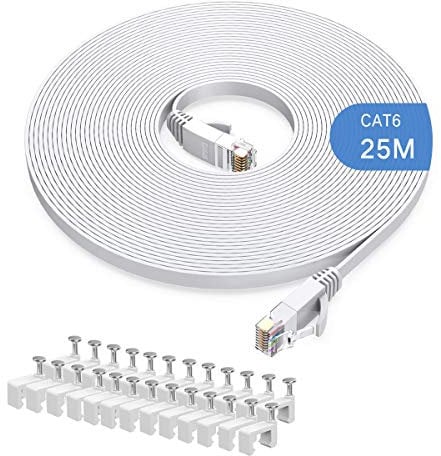 Gulaey 25m Cat6 Ethernet Cable, Long Internet Cables High-Speed Patch Cord Flat Design 1Gbps for 250Mhz/s UTP for Console, PS3, PS4, PS5, Switch, Router, Modem, Patch Panel, PC, TV, Home Office