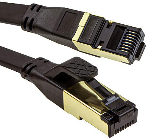 kenable FLAT CAT8 SSTP Shielded 2000MHz 40Gbps High Speed Ethernet Cable RJ45 20m Black [20 metres]