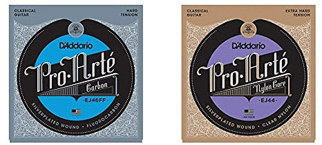 D'Addario EJ46FF Pro Arte jeu de cordes pour guitare classique Tirant fort & Pro-Arte EJ44 Cordes en nylon pour guitare classique Très dur