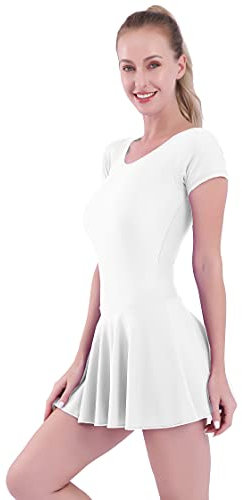 Aoylisey Damen Kurzarm Ballett Tanz Rock Trikot Gymnastik Bodys Ballerina Outfit, Weiß, XXX-Large