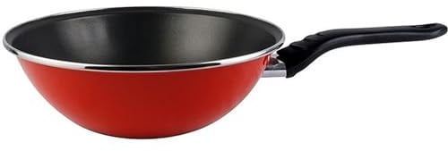 Magefesa PRAGA wok 28 con mango, acero esmaltado vitrificado, en granate, inducción y lavavajillas