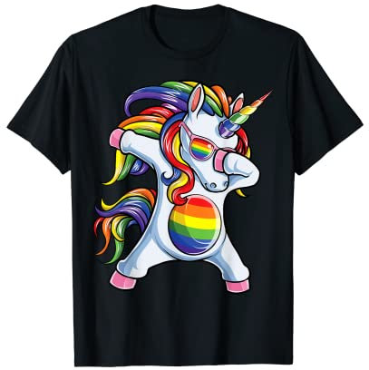 Dabbing Unicorn Gay Pride LGBT Regenbogenflagge Sonnenbrille LGBTQ T-Shirt