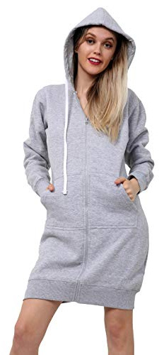 WOOD QUAIL WOMEN LADIES GIRLS LONG HOODIE ZIPPER FLEECE WARM JACKET STYLISH WITH POCKET SWEATSHIRT CASUAL JUMPER TOP DRESSES S-3XL (XXXL 24-26, LONG HOODIE H GREY)