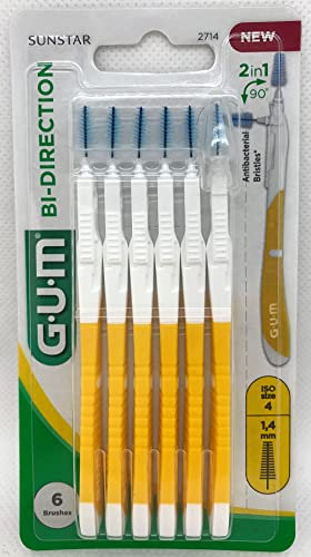 GUM BI-DIRECTION ISO 4 Cepillo interdental para limpieza de dientes traseros/frontales, diám. 1,4 mm, paquete de 6 unidades