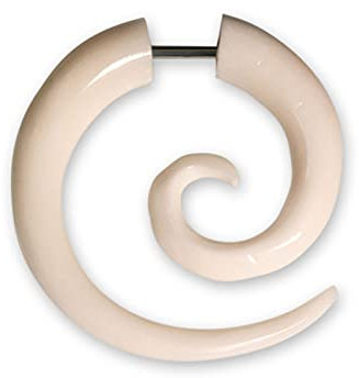 Fly Style 1 Paar Fake Piercing Spirale - Ohrring aus Horn, Knochen oder Holz mit Schraubverschluss, Materialwahl:Knochen (Paar)