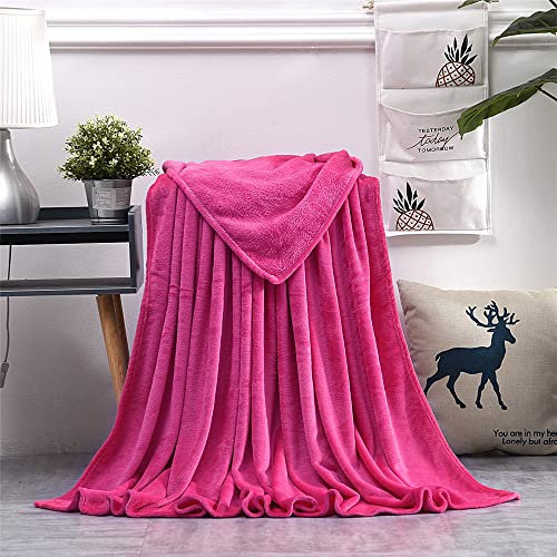 Chickwin Plaid Couverture Polaire, Couleur Unie Couverture en Flanelle Douce Chaudes Couvertures Toutes Saisons Jete de Canape pour Voyager, Lit ou Canapé -20 Couleurs (130x150cm,Rose Rouge)