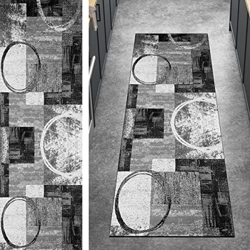 Ymural Kücheläufer Teppich Läufer Lang Flur Modern 60x300CM Grau Teppichmatten rutschfest Meterware Teppichläufer Waschbar Kurzflor Polyester Korridor, Breite 40-120cm