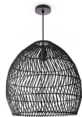 Paco Home Pendelleuchte Wohnzimmer Boho Korbleuchten Pendellampe Rattan Hängeleuchte Esszimmer Lampe Papier E27, Lampenart:Pendelleuchte - Typ 7, Farbe:Schwarz (Ø40cm)