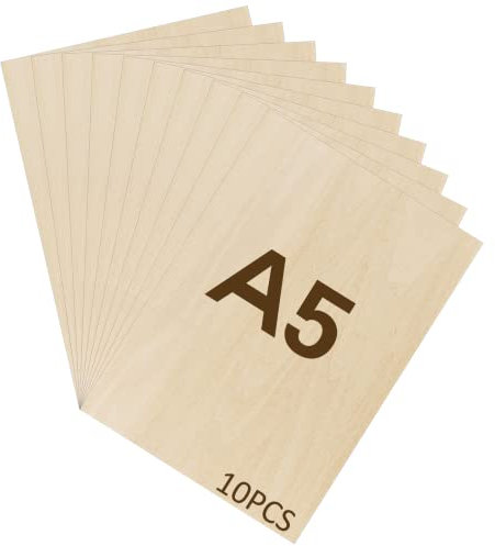 WISYOK 10 PCs Tablero Contrachapado A5, Madera Contrachapada 2 mm, Tablero Madera Para Carpintería de Bricolaje, Procesamiento Láser, Regalos, Decoraciones, Pintura - 210x150*2 mm
