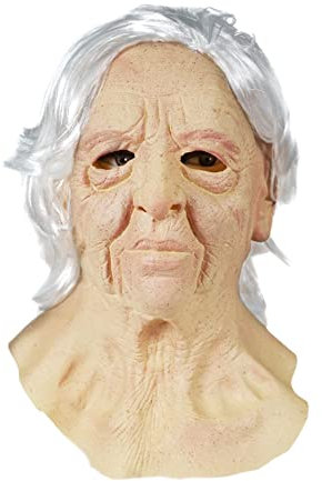 Giftik Maschera realistica per donne anziane e uomini, copertura per il viso di Halloween visibile in lattice copricapo maschera per la testa novità costume accessorio per feste (donne anziane A)
