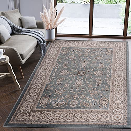 Mazovia Teppich Flur 120x170cm Blau Klassisch Weich Pflegeleicht Mittelflor | Teppich für Eingangsbereich Küche Büro Wohnzimmer Schlafzimmer Fußbodenheizungsgeeignet Reinigungsmittelbeständig Synthetisch