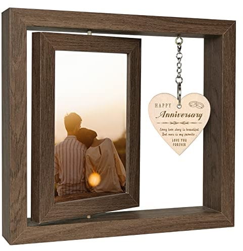EYITUPC Happy Anniversary Photo Frame Gifts for Her, Rustic Wood Floating Anniversary Photo Frame Gifts for Him, Display Two 4x6 Inch
