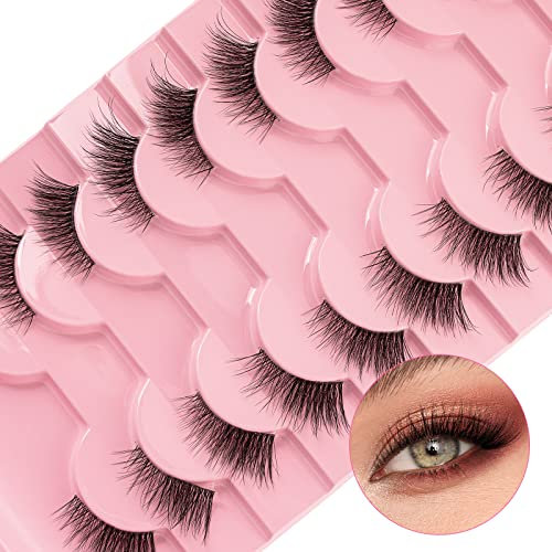 Demi Faux Cils 10 Paires 3D Faux Cils Naturel à la Main Ultra-Minces Professionnel Cils Noir Réutilisable pour le Maquillage Quotidien les Fêtes et les Mariages (A02)