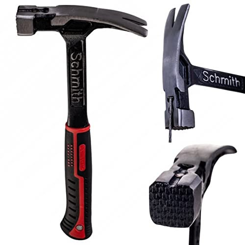 Schmith Klauenhammer - Zimmererhammer 450g Gewicht- Claw Hammer mit Ergonomischer Form - Hämmer aus Kohlenstoffstahl C45 - Vibrationsdämpfung mit Magnetischem Nagelhalter