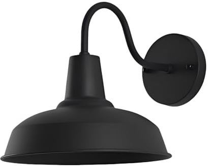 Moddeny Außenwandleuchte Vintage E27, Schwanenhals Schwarz, 25 cm | Eisen, E27 bis 60 W, Schirm Ø 25 cm; für Haustür, Garage, Veranda, Terrasse und Fassade