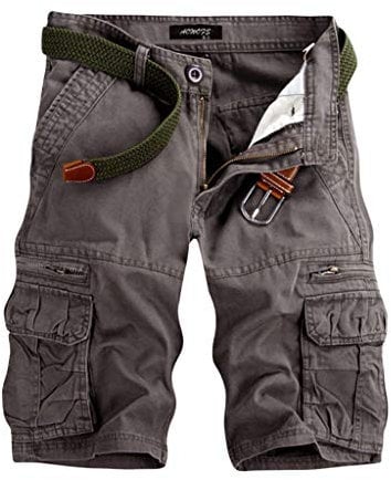 Cargo Shorts Herren mit Gürtel Regular Fit Vintage Stoff Chino Shorts mit 6 Taschen Reißverschluss Kurze Hosen Stretch Leicht Bermuda Shorts Sport Shorts für Wanderer Camping Laufend