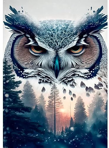 QENSPE 5D Diamond Painting Set Erwachsene, Eule Diamant Painting Bilder Wald Landschaft Diamond Art, Full DIY Diamant Kunst Malerei Stickerei Set Kreuzstich Bilder Home Wand Dekor 30x40cm