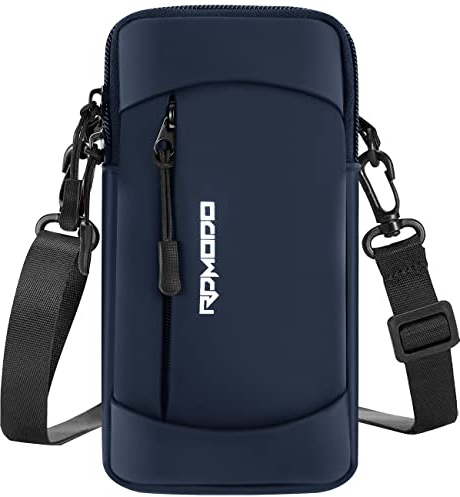 RDMODO Phone Holder for Running with Crossbody Strap, Running Armband Phone Holder for iPhone 12 13 14 15 16 Pro Max Samsung, Cell Phone Holder for Walking Women Men Under 7.5 Inch（Crossbody Bag Blue）
