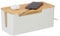 Relaxdays Kabelbox für 2 Steckdosenleisten, Bambusdeckel, Kunststoff, HBT: 13 x 31 x 14 cm, Kabel verstecken, weiß/Natur