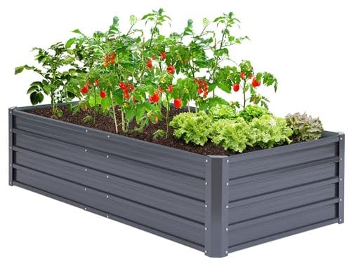 Ohuhu Fioriera rialzata in metallo per esterni, 1,8 x 0,9 x 5,8 m, rinforzata, zincata, antiruggine, in acciaio colorato, per verdure, aiuole rialzate resistenti per coltivare fiori, erbe grasse