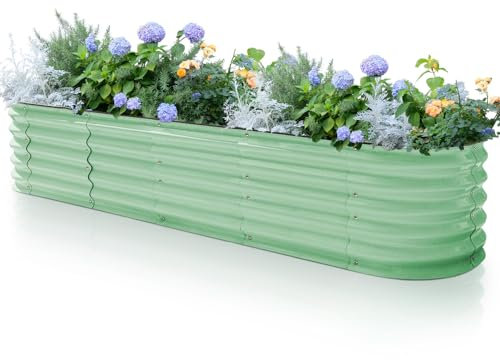 Byhagern Raised Garden Beds Outdoor, Anti-Rust Coating Planter Box with Safety Edging, Raised Garden Beds for Vegetables, Flowers, Herbs (Green)……