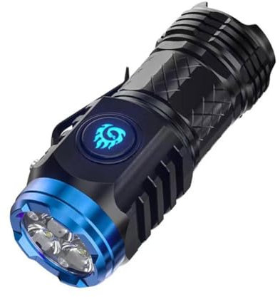 Mini linterna de tres ojos, mini flash de tres ojos, linterna LED recargable con lúmenes intensos, mini linterna pequeña súper potencia