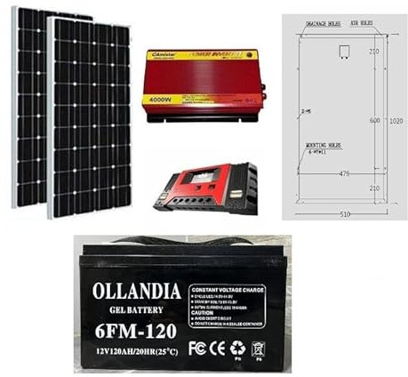 kit solare fotovoltaico pannelli 100 watt alta efficienza inverter 4000 watt regolatore 60 amp batteria gel 120 ah per baita barca camper