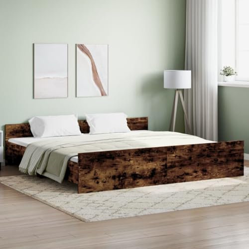 Festnight Bett 180x200 cm Holz Holzbett Massivholzbett Bettgestell mit Lattenrost Einzelbett Doppelbett Bettrahmen Jugendbett Räuchereiche