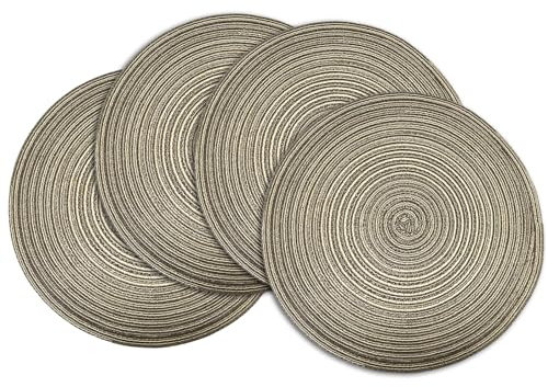 15 Inch Round Placemats, Set of 4 Braided Washable Table Placemats Circle Table Mats for Kitchen Dining Party (Brown)