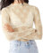 Caziffer Women's Lace Layering Top Long Sleeve Sheer Mesh Mock Neck Undershirt Y2K Lace Floral Tops See Through Shirt Blouse (Embroidery Flower Beige, M)