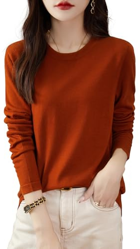 Chanyarn 100% Merino Wolle Shirt Damen Rundhalsausschnitt Langärmelig für Reisen Wandern T Shirt Unterwäsche Oberteil