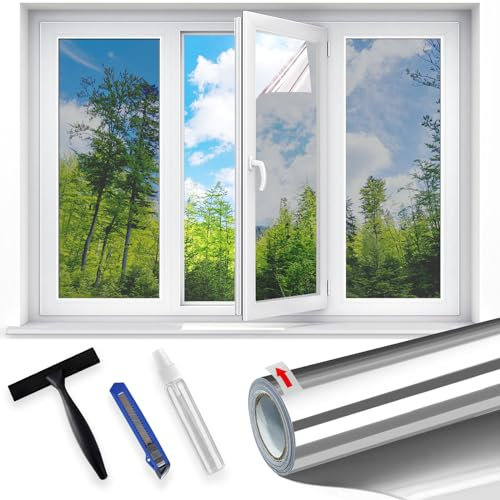 Linarun One Way Window Film Privacy Film for Glass Windows Mirror Reflective Window Film UV Blackout Heat Control Anti Glare Daytime See Out Not In for Home Office 30x200