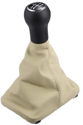 VekAuto Schaltknauf mit 5-Gang-Schaltgetriebe und Staubabdeckung, kompatibel für VW Beetle 1998-2009, strapazierfähiges Kunstleder, schwarz-beiger Schalthebelknopf