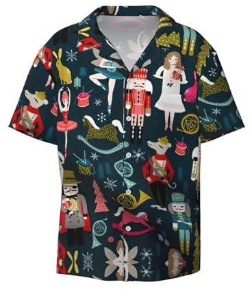 Women's Nutcracker Ballet Xmas Dance Mens Cuban Casual Button Down Shirts Short Sleeve Dress Shirt Beach Black