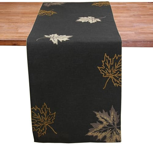 Elegante Herbstlaub-Stickerei Graue Tischdecke / Tischläufer 40x160 cm - Hochwertiges Leinen-Optik Polyester, Perfekt für Herbstdekor und Thanksgiving – Verschiedene Größen Verfügbar!