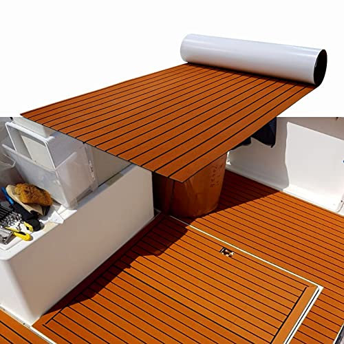 Boot Bodenbelag Eva Schaum Boot Deck, Teppich Selbstklebend, Deck Bodenbelag Teppich, Teakholz rutschfeste Bootsmatte Marineteppich für Motorboot Wohnmobil Yacht Kajak 240x90x0.6cm Braun