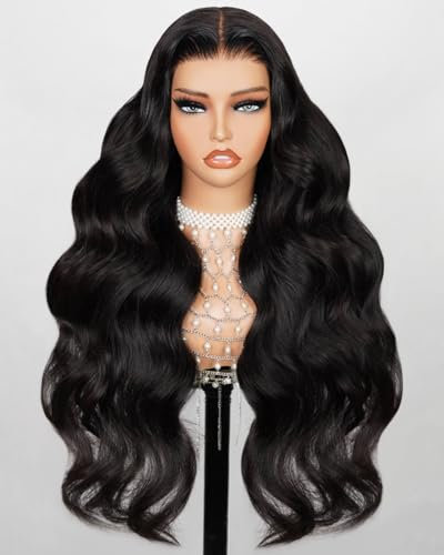 MEGALOOK Peluca de encaje frontal HD precortada 5x6 pulgadas, sin pegamento, pelucas de cabello humano ondulado 12A, 210% densidad, para mujeres negras