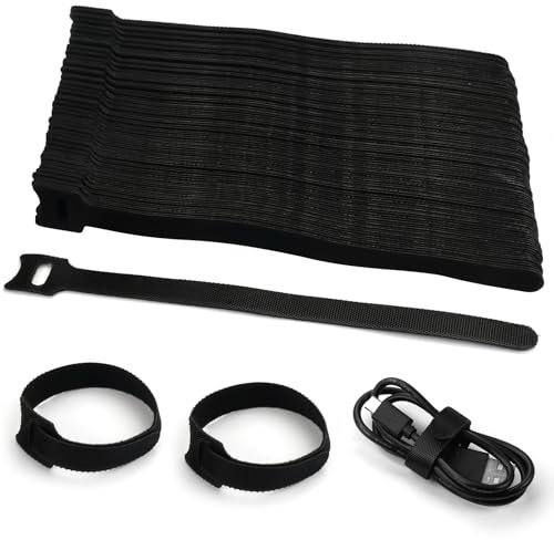 100 Piezas Bridas Velcro Cables, 200mm*12mmsujeta Cables, Sujeta Cables Adhesivo, Cinta Velcro Reutilizables, Velcro Cable Ties Ajustables para Cable Management, Cableado Informático, Oficina, Hogar