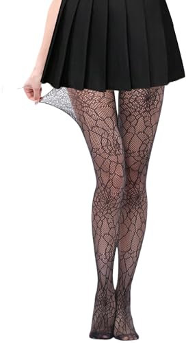 Strumpfhose Halloween Damen,Hexe Kostüm Accessoires Netzstrumpfhose Spinne,Schwarz Spinnennetz Muster Strumpfhosen,Spinnen Hexenkostüm Fishnet Strümpfe,Gothic Spinnenkostüm Tight für Kinder Erwachsene