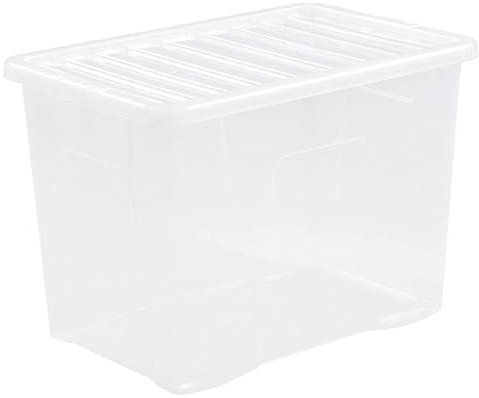Neat. Plastics Large Heavy Duty Plastic Storage Box With Clear Lids, Durable, Nestable & Stackable Organizing Box Container For Home, Garage & Office, Pack of 10