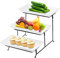 Unibos 3 Tier Plastic Serving Tray for Party Supplies, 30x29.5cm Platters for Serving Food, White Detachable Reusable Trays with Black Mental Display