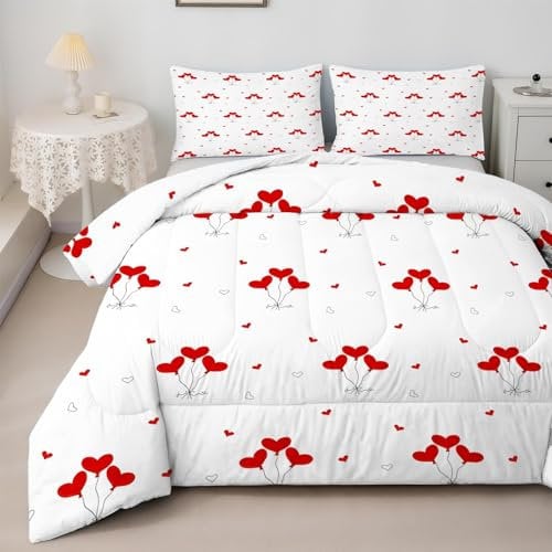 SYHIEGO Rot Liebe Bettdecke 155x220 4 Jahreszeiten Bettdecken 155x220, Ballon Ganzjahresdecke, Waschbare Bettdecke Ohne Bezug Weiche Steppdecke Schlafdecke, B182