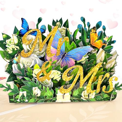 Hierein Hochzeitskarte, Mr und Mrs Karte Hochzeit Hochzeitsgeschenk, 3D Pop Up Hochzeitskarte Edel Hochzeitsgeschenke für Brautpaar, Glückwunschkarte zur Hochzeit, Flitterwochen Geschenk