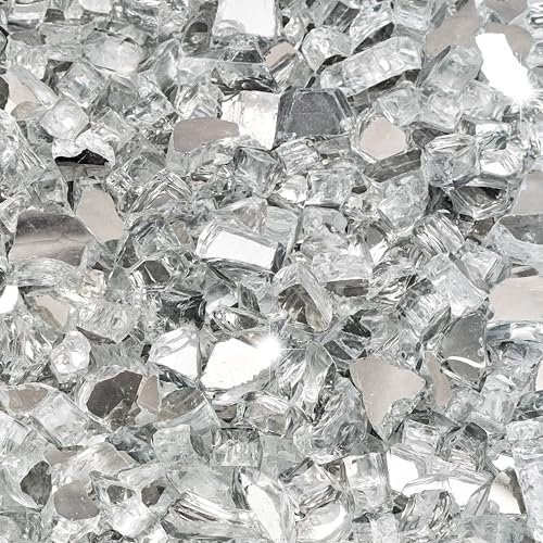 Kinway 20lb Fire Glass 1/2 Inch High Luster Tempered Fire Pit Glass Fire Glass Rocks for Fireplace Crystal White Reflective
